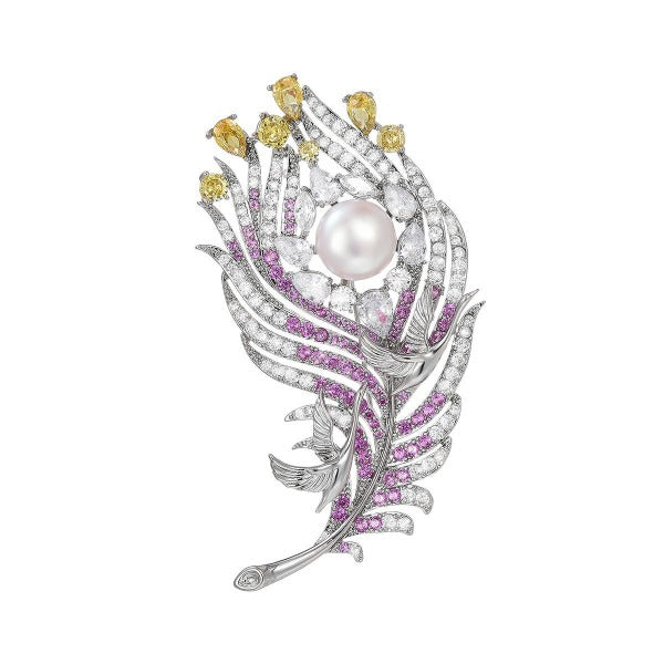 Phoenix feather pearl brooch