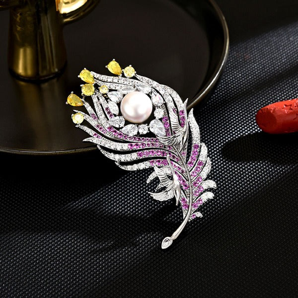Phoenix feather pearl brooch