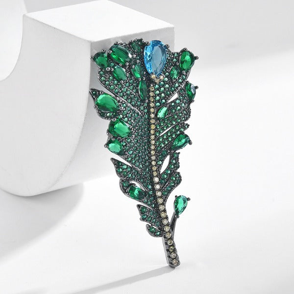 Emerald Light Luxury Feather Brooch