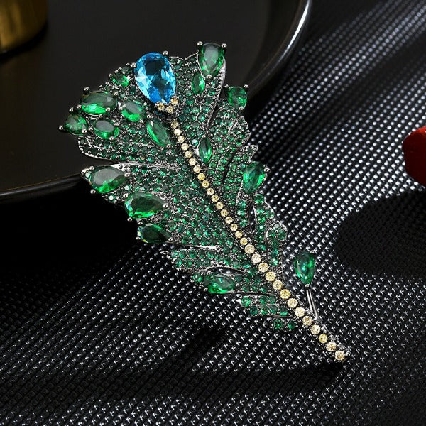 Emerald Light Luxury Feather Brooch