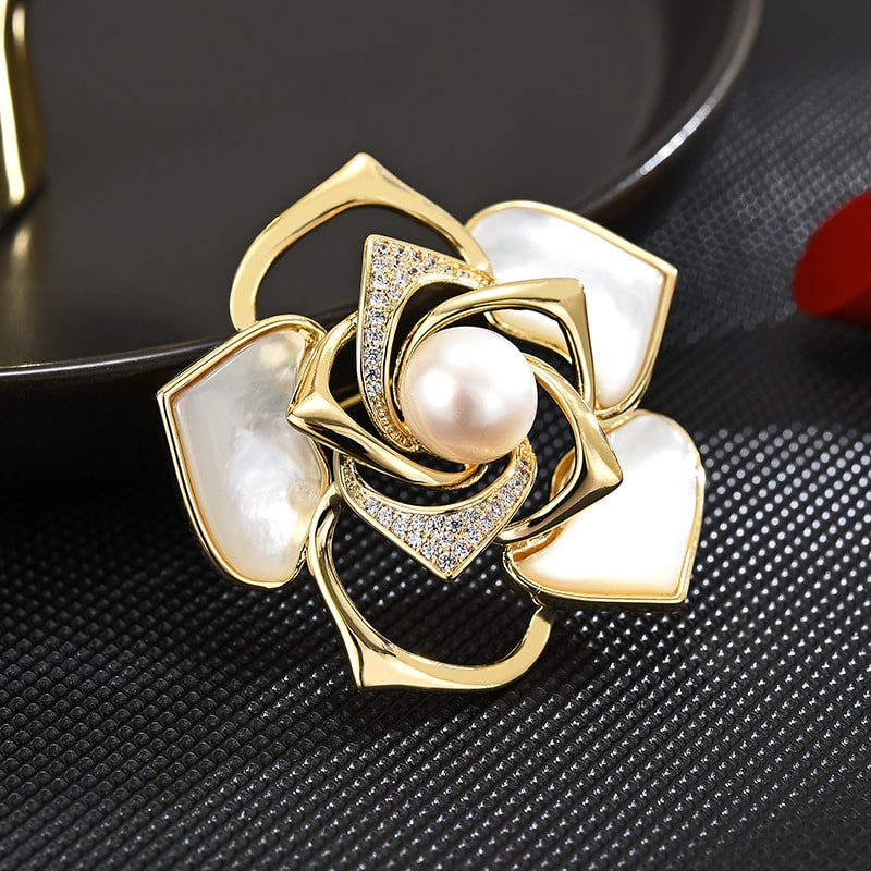 Fritillary Camellia Pearl Brooch