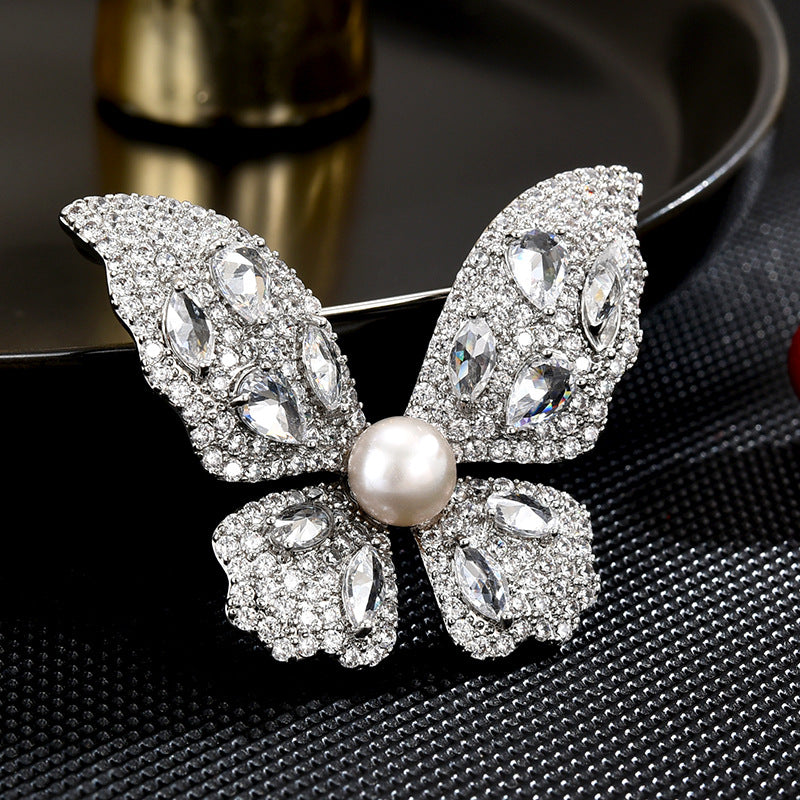 9-11mm Natural Seawater Pearl Brooch, Handmade Silver 925 Pearl Butterfly popular Brooch, Diamond Brooch, Anniversary Gift Idea, Gift for Her