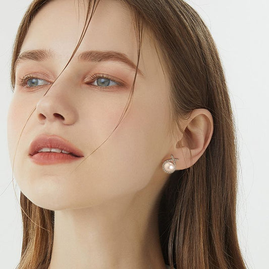 Personalized cross pearl earrings