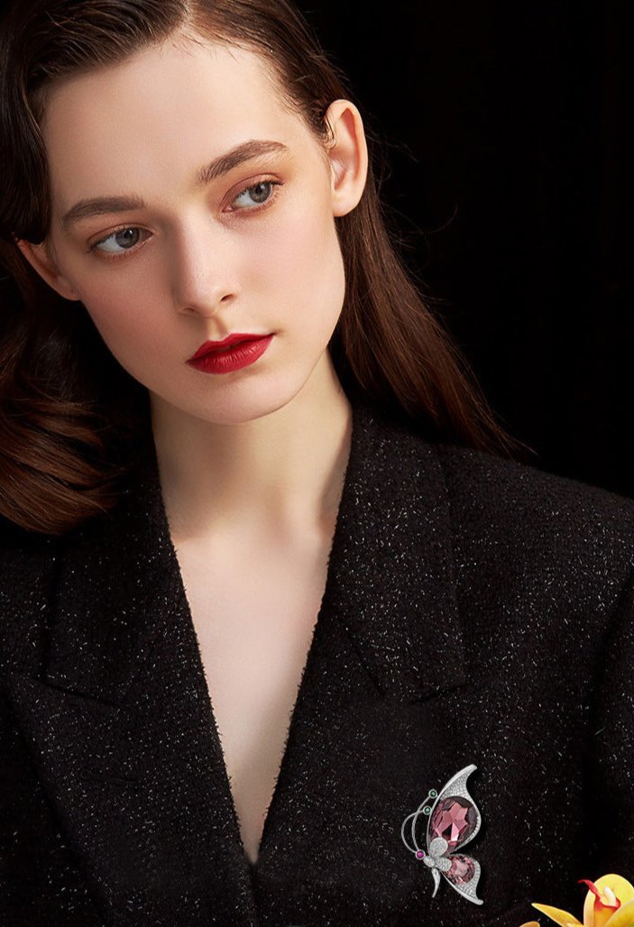 Broche papillon en cristal rouge