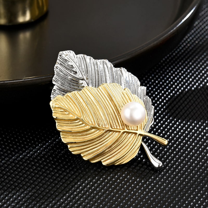 Women's Gold Silver Leaf Inlaid Pearl brooch-suit-dress Safety Pin Women's Gold Silver Leaf Inlaid Pearl brooch-suit-dress Safety Pin