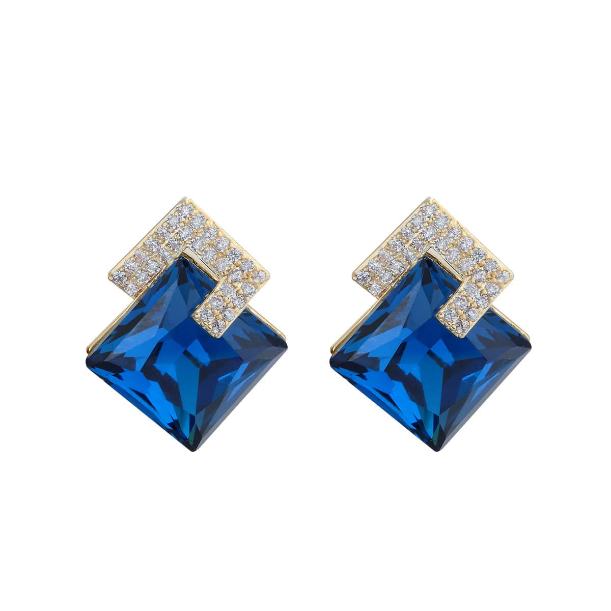 Blue Square Crystal Earrings