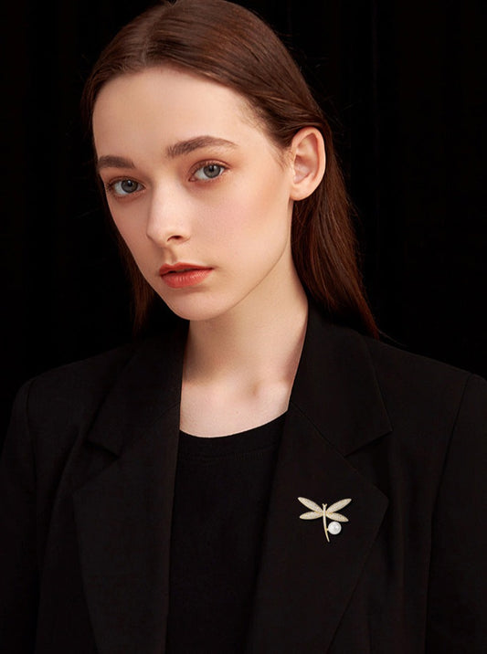 Vintage-Fashion-Simple-Natural-Pearl-Gold-Dragonfly-Rose-Luxury-Women's-Wedding-Suit-Lapel-Design-Diamond-Brooch-Pin