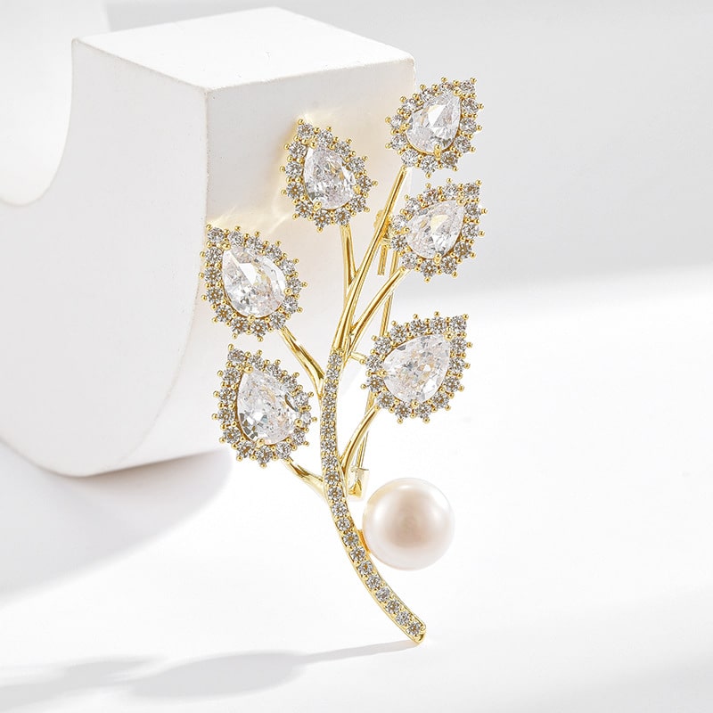 Pearl leaf brooch women's corsage