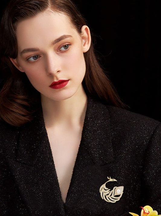 Pearl Peacock Feather Brooch Suit Pin