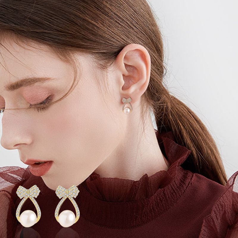 Pearl Teardrop Bow Earrings