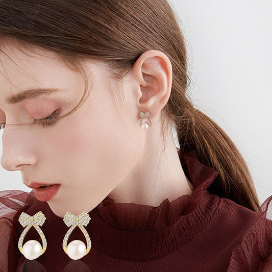 Pearl Teardrop Bow Earrings