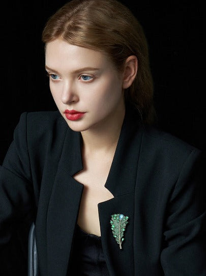Emerald Light Luxury Feather Brooch