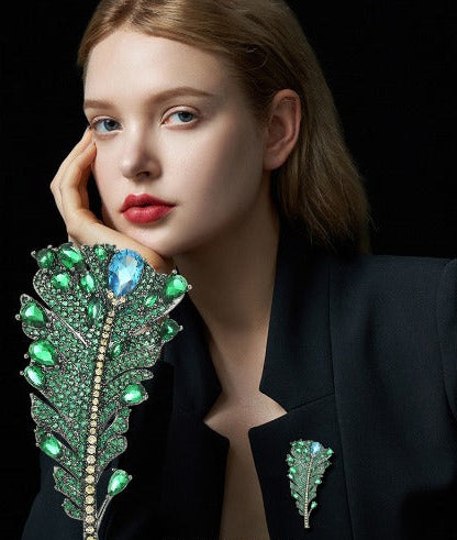 Emerald Light Luxury Feather Brooch