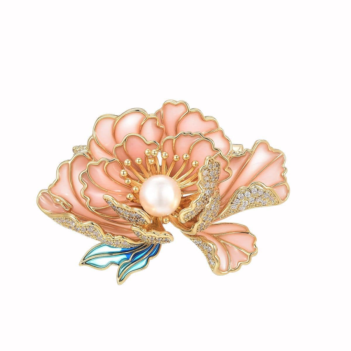 Peony flower pearl brooch