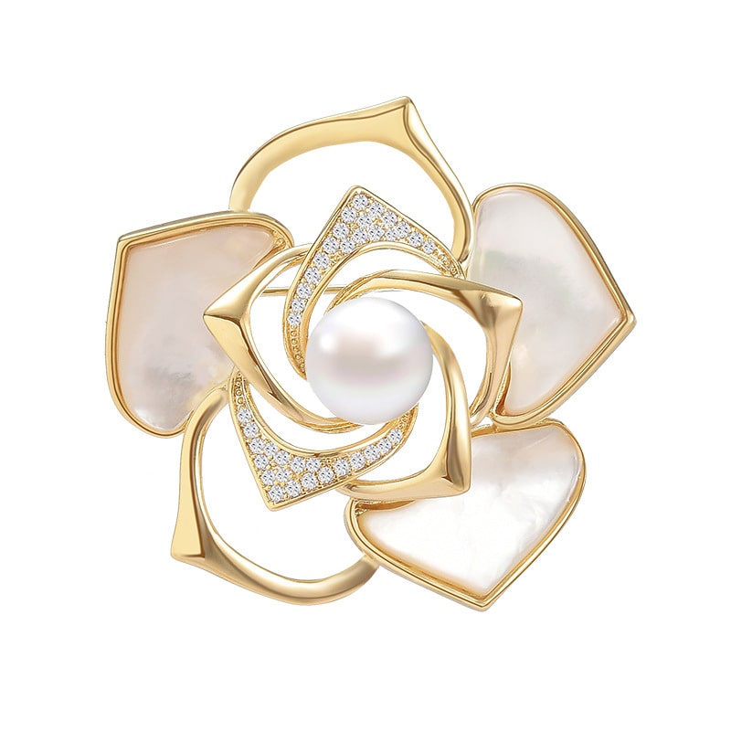 Fritillary Camellia Pearl  Brooch