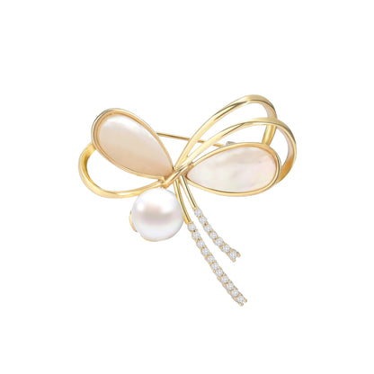 Natural shell pearl bow brooch