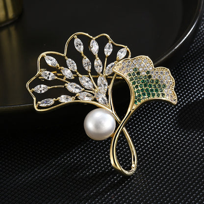 vintage ginkgo pearl brooch