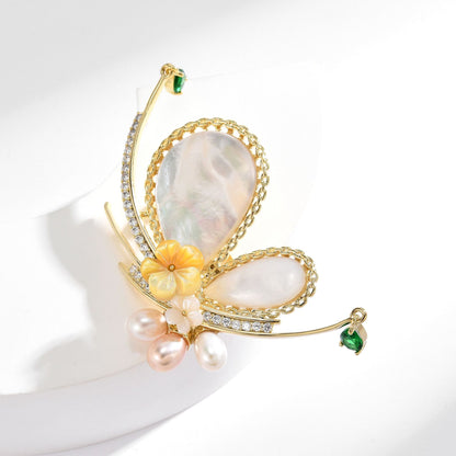 Natural shell pearl butterfly brooch