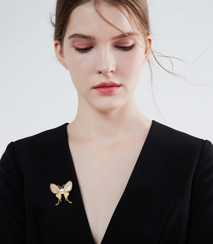 Butterfly Fritillary pearl brooch