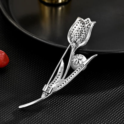 Broche tulipe broche diamant perle