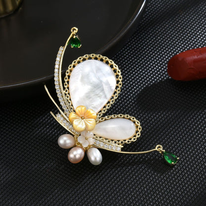 Natural shell pearl butterfly brooch