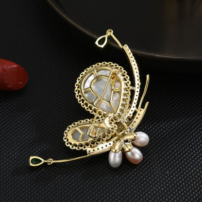 Natural shell pearl butterfly brooch