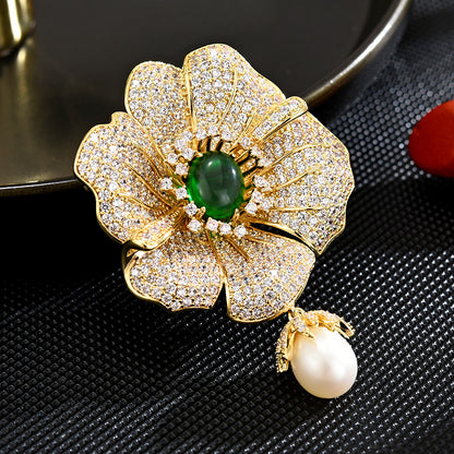 Camellia crystal brooch