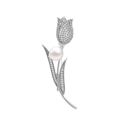 Broche tulipe broche diamant perle