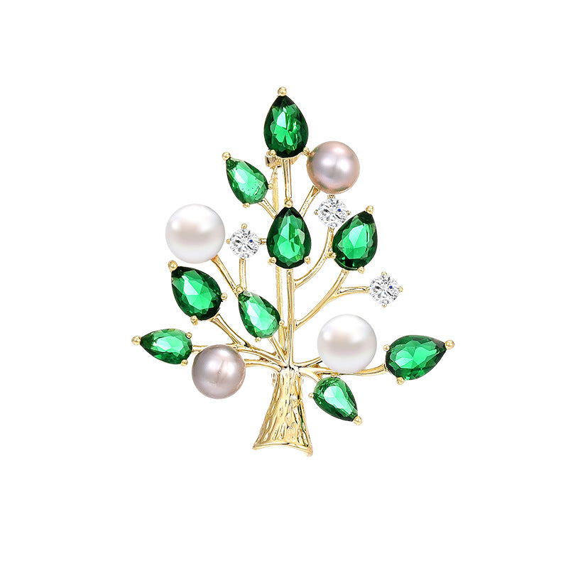 Christmas tree pearl brooch