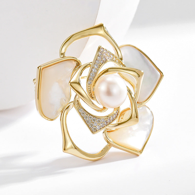 Fritillary Camellia Pearl  Brooch