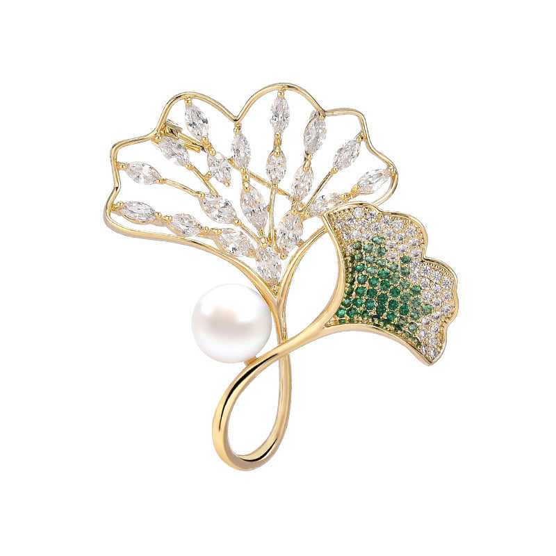 vintage ginkgo pearl brooch