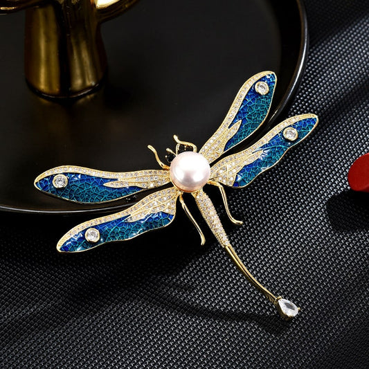 Natural Pearl Dragonfly Brooch