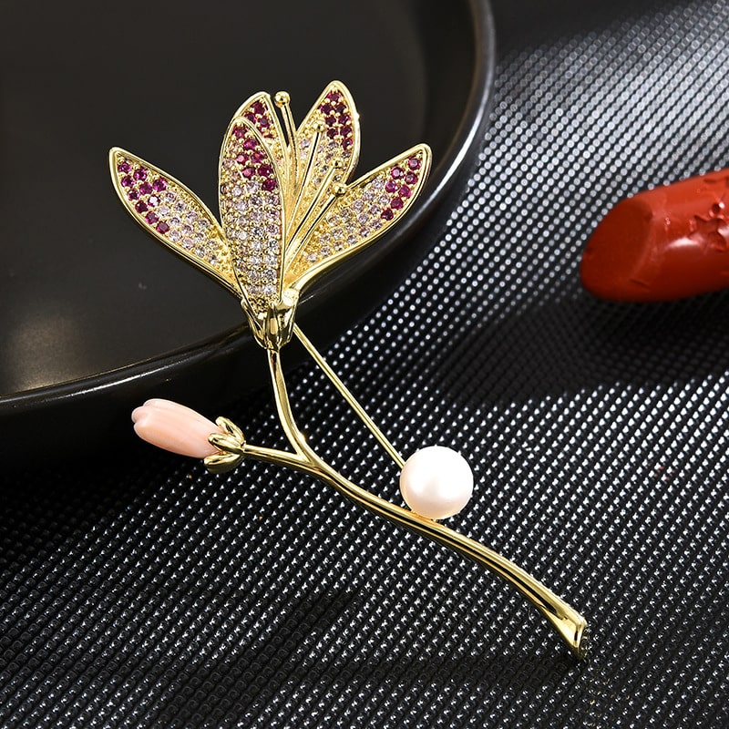 Broche Perle Orchidée