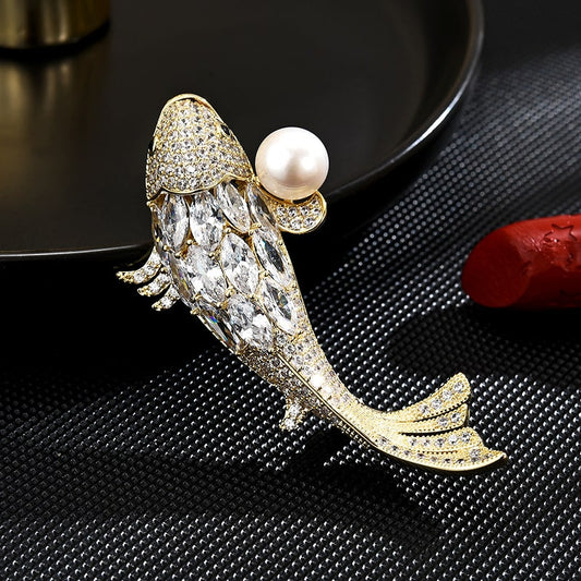 Lucky Koi Fish Pearl  Brooch