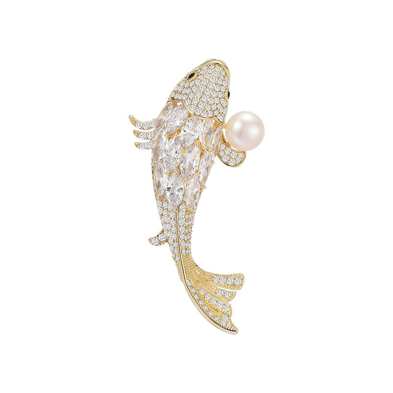 Lucky Koi Fish Pearl  Brooch