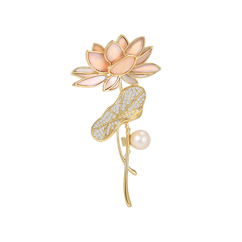 Pearl Pink Lotus Brooch