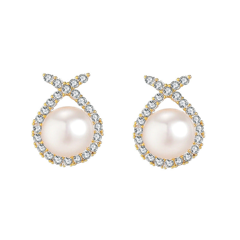 Personalized cross pearl earrings