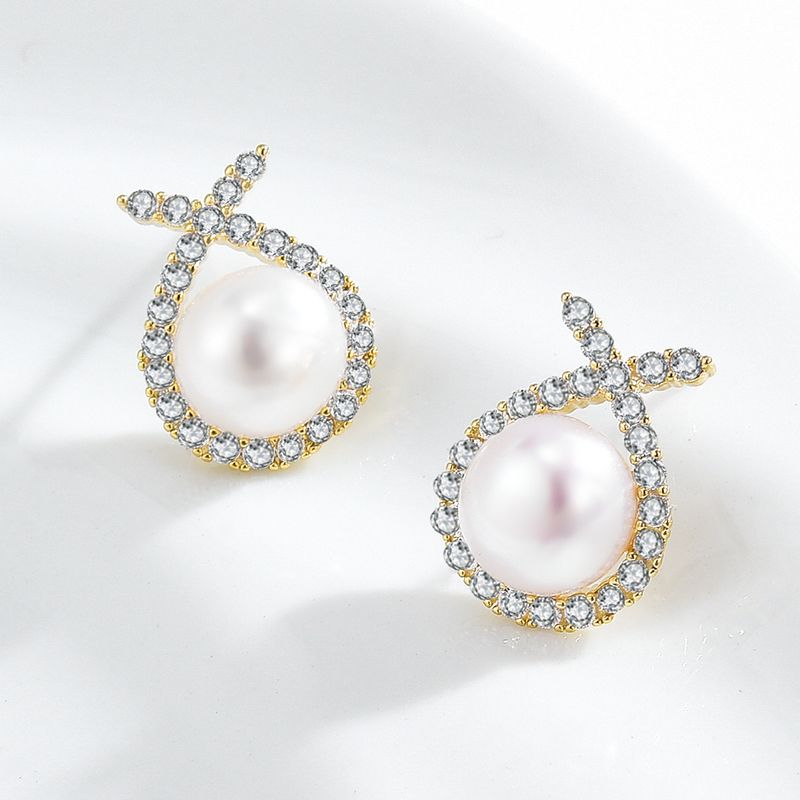 Personalized cross pearl earrings