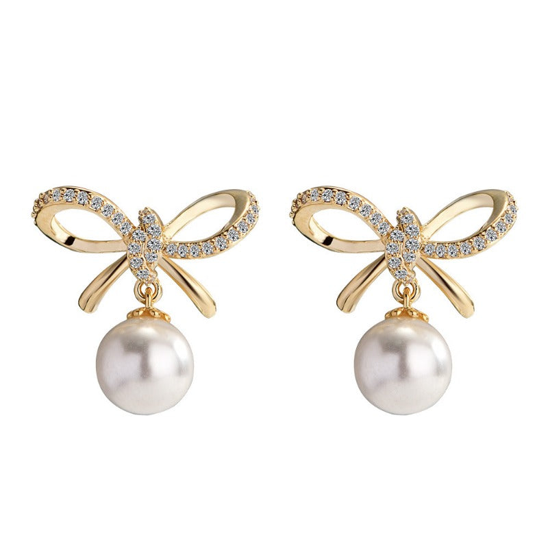 Vintage Bow Pearl Earrings