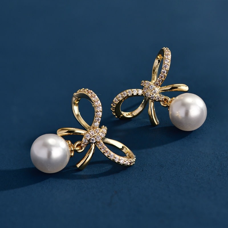 Vintage Bow Pearl Earrings