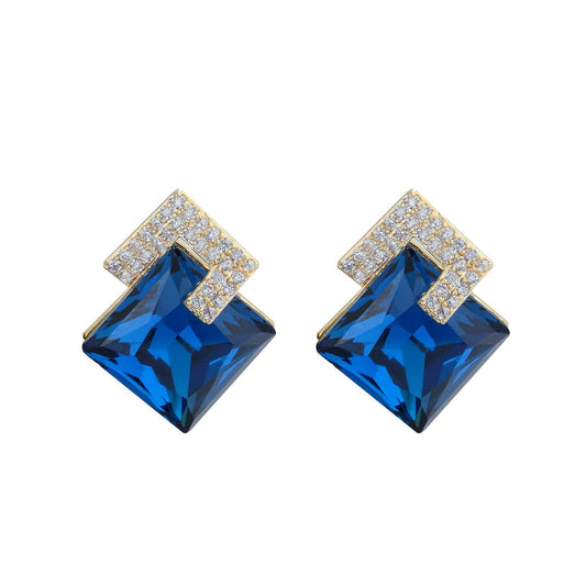Blue Square Crystal Earrings