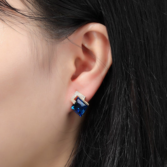 Blue Square Crystal Earrings
