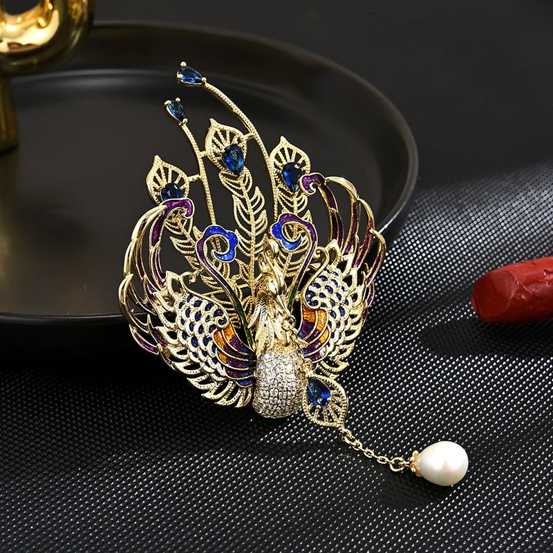 Colorful peacock Pearl Brooch