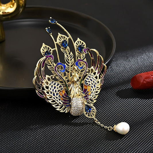 Colorful peacock Pearl Brooch