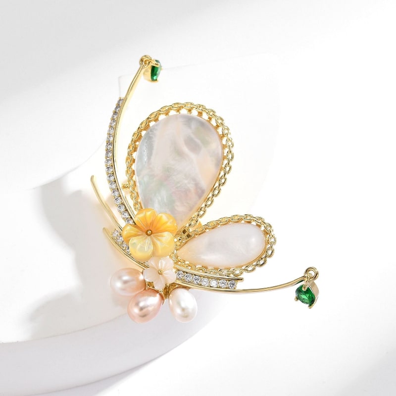 Natural shell pearl butterfly brooch