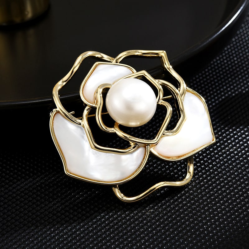 Broche en perles camélia, accessoires pour vêtements, épingle à fleurs