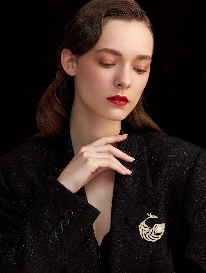 Pearl Peacock Feather Brooch Suit Pin