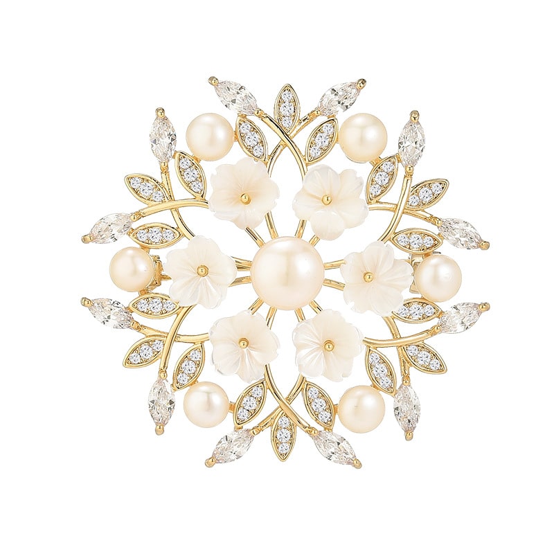 Five-petal flower pearl brooch