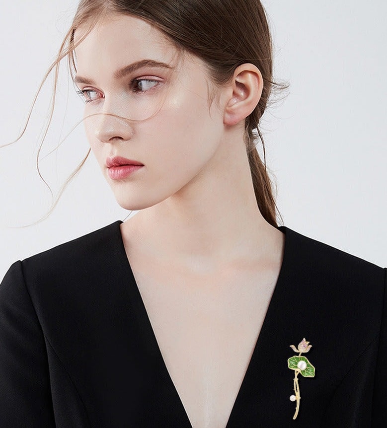 Pearl Diamond Lotus Brooch