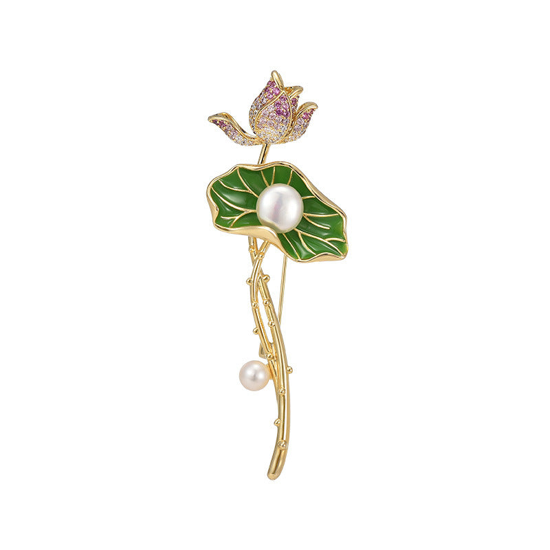 Pearl Diamond Lotus Brooch